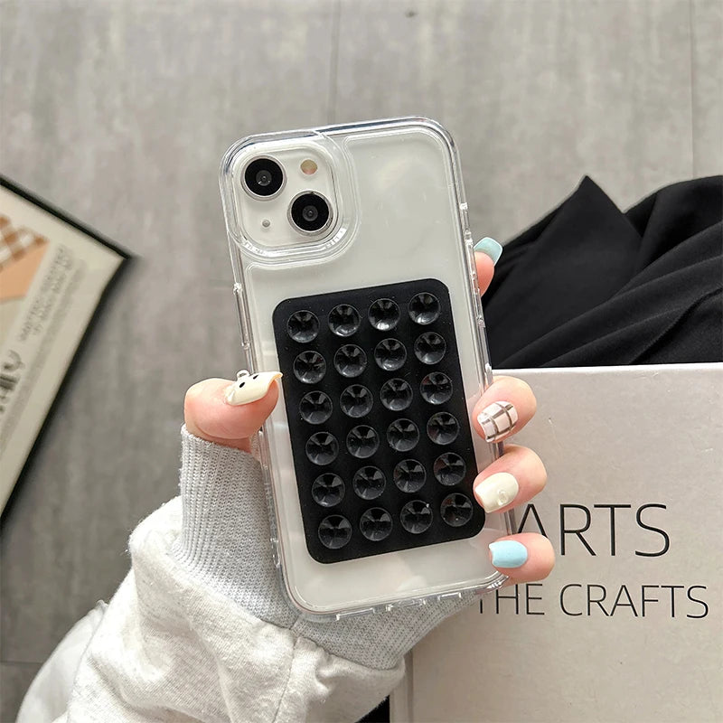 Phone Case For iPhone 16 15 14 Pro Max Plus 16E 11 12 13 Pro 7 8 XR X XS SE2 3D Suction Cup Airbag Transparent Shockproof Cover