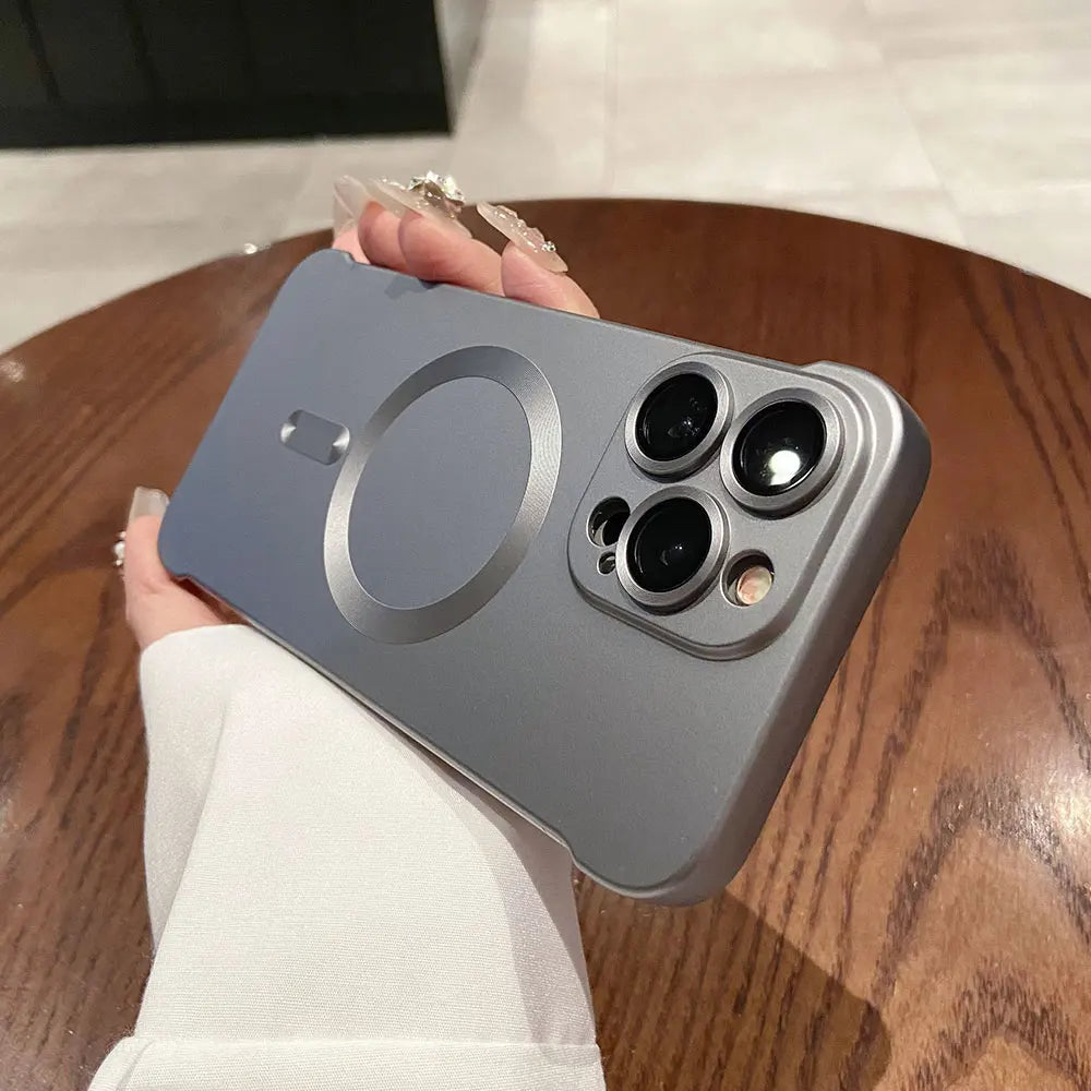 Natural titanium borderless plating magsafe phone case for iPhone 16 15 14 13 12 11 Pro Max Plus magnetic wireless pc back case