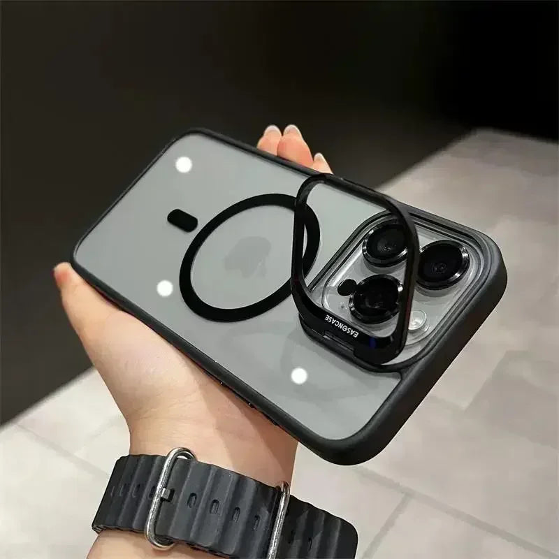 Magsafe Magnetic Lens Protection Stand Phone Case For IPhone 11 12 13 14 15 16 Pro Max Camera Glass Transparent Metal Ring Cover