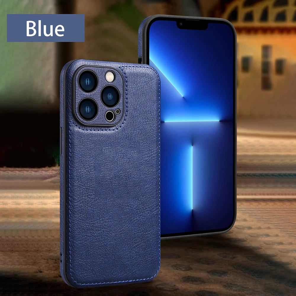 Soft Leather Case for iPhone 15 14 13 12 11 16 Pro Max XR XS Max 7 8 Plus Ultra Thin Lens Protection iphone16 16Pro Cover Coque