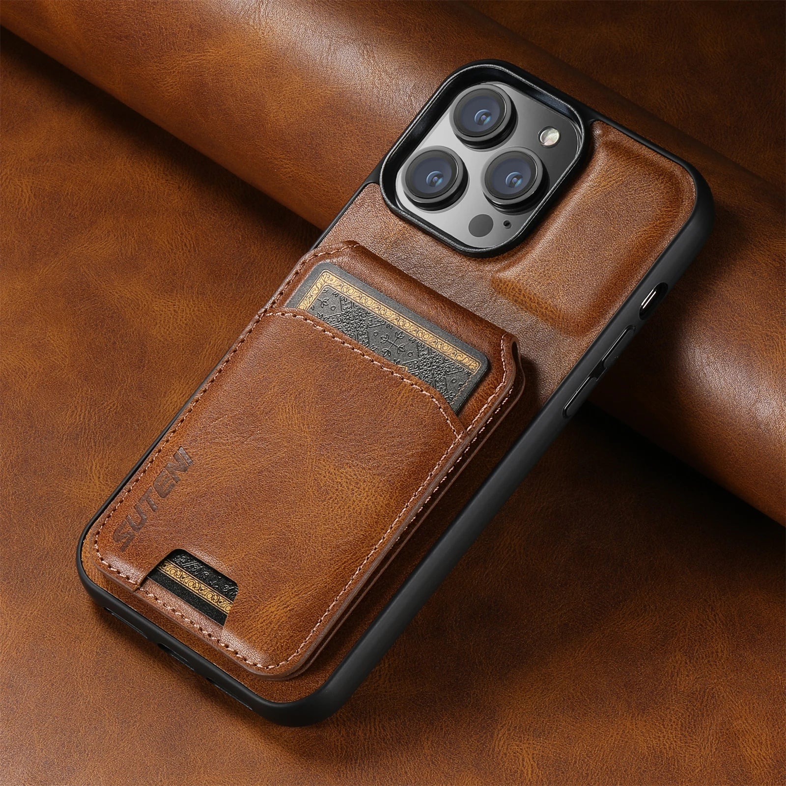 Card Holder Leather Magnetic Pocket Cover Wallet Phone Case For iPhone X XS XR 11 12 13 14 15 Plus 16 Pro Max