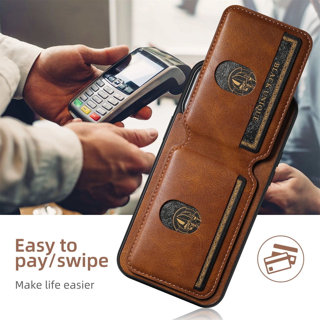 Card Holder Leather Magnetic Pocket Cover Wallet Phone Case For iPhone X XS XR 11 12 13 14 15 Plus 16 Pro Max