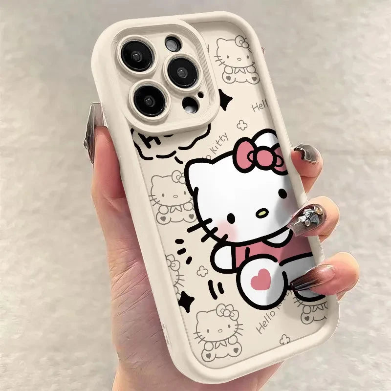 Sanrio Ins Hello Kitty Phone Case For Iphone 16 15 14 13 11 12 Pro Max X XR XS 7 8 Plus Y2k Girl Clear Gift Silicone Anti-fall