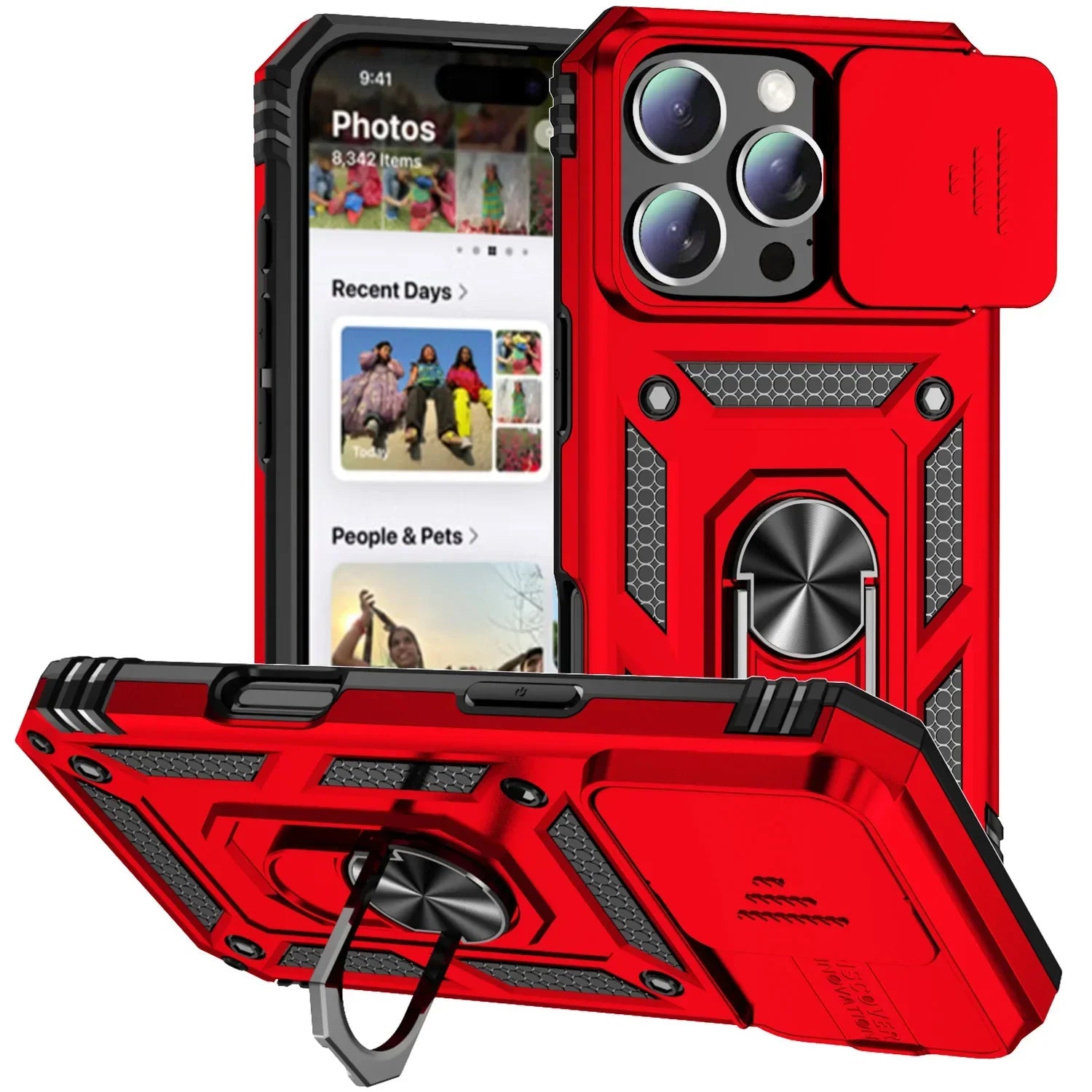 Ring Stand Rotating Slide Camera Lens Military Grade Armor Case for iPhone 16 14 13 12 11 15 Pro Max Plus 12Mini X XR 7 8 Cover