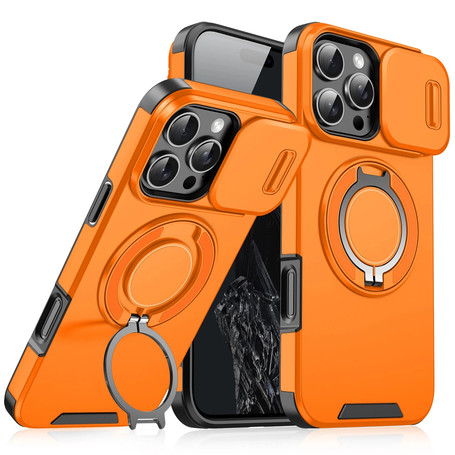 Heavy-duty Rugged Magnetic Ring Stand Case For iPhone 16 E 15 14 13 12 11 Pro Max Plus Slide Camera Protection For Magsafe Cover