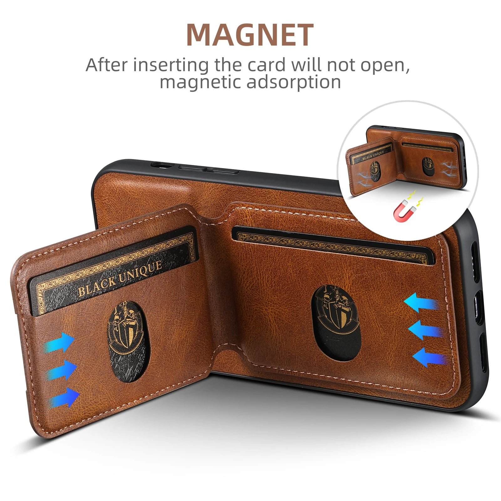 Card Holder Leather Magnetic Pocket Cover Wallet Phone Case For iPhone X XS XR 11 12 13 14 15 Plus 16 Pro Max