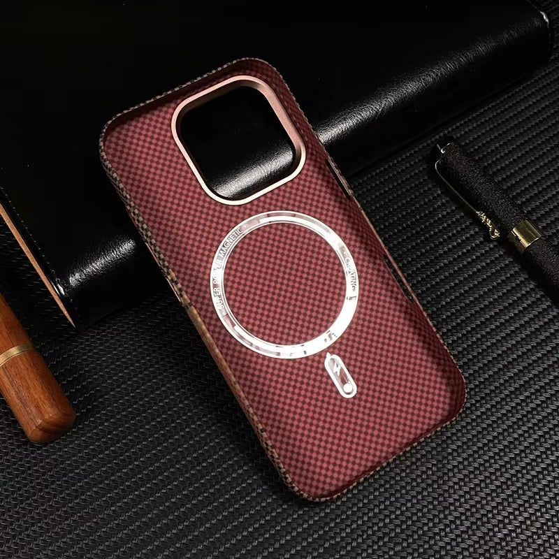 Luxury Carbon Fiber Relief Magsafe Phone Case For iPhone 13 14 15 16 Pro Max Metal Lens Matte Wireless Charging Shockproof Cover