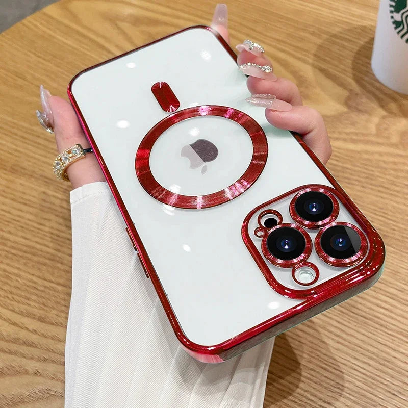 Magnetic Plating Case For iPhone 16e15 14 16 13 12 11 Pro Max With Camera Lens Protector Glass For Magsafe Wireless Charge Cover