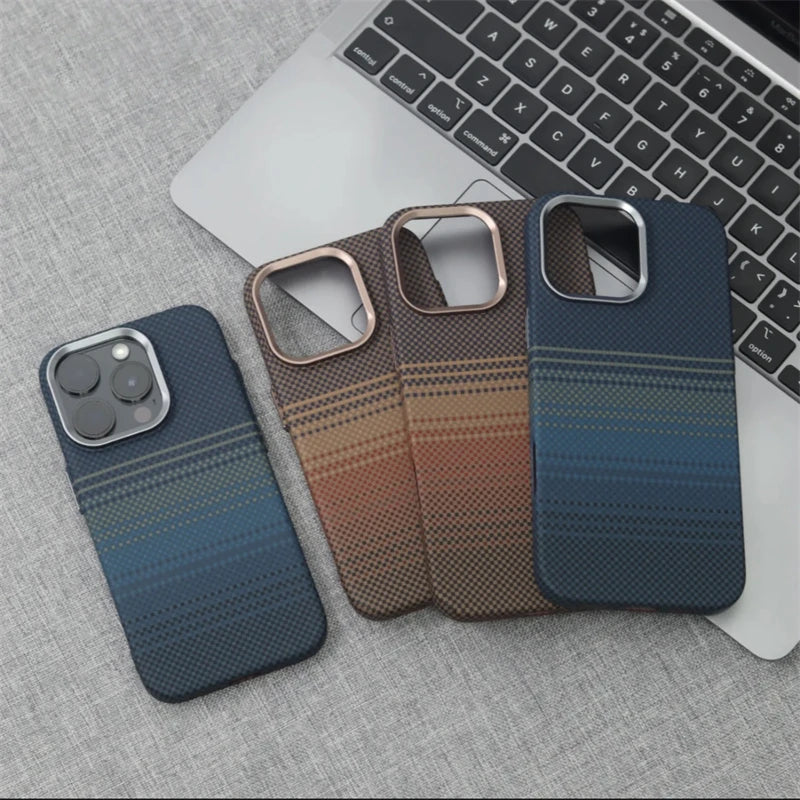 Luxury Carbon Fiber Relief Magsafe Phone Case For iPhone 13 14 15 16 Pro Max Metal Lens Matte Wireless Charging Shockproof Cover