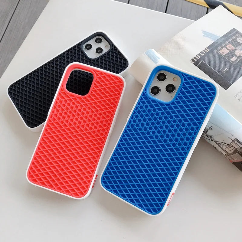 Case For iPhone 16 15 14 13 12 11 Pro Max XR XS X Waffle Shoe Sole Phone Case for iPhone 6 7 8Plus Silicone Back-Vans-case Cover