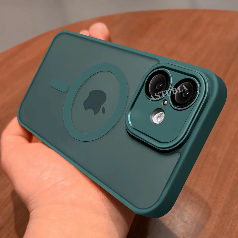 NEW Plain Magnetic Brown Lens Protection Phone Case for iPhone 16 15 14 13 12 11 Pro Max Plus Compatible Wireless Charge Cover