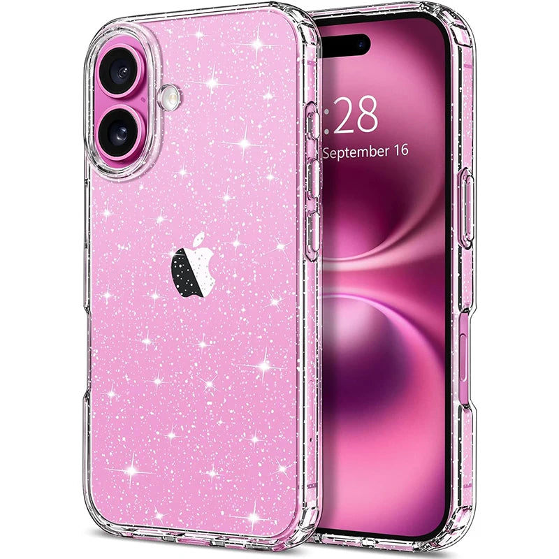 Glitter Clear Case For iPhone 16 E Pro Max 16e 15 Plus 14 13 Mini 12 11 SE 2022 2020 Women Girls Sparkle Phone Cover Accessories