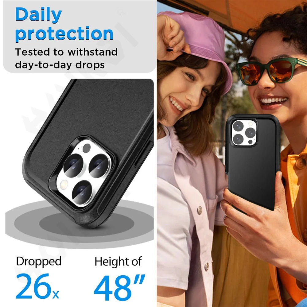 Case For iPhone 16 15 14 13 12 11 Pro Max XS XR 8 7 6 Plus Heavy Duty Shockproof Anti-Scratch Rugged Protective with Full Cover