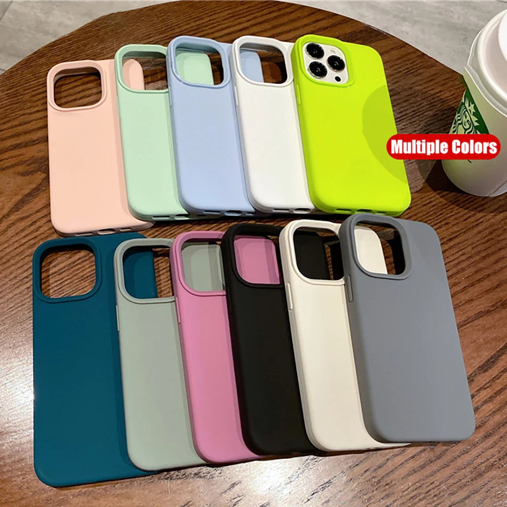 Liquid Silicone Case For iPhone 16 15 14 13 12 11 Pro Max Shockproof Soft Back Protection Cover For 16 series Phone Accessories