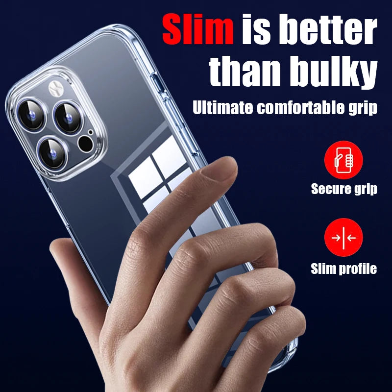 Ultra Thin High Transparent Hard PC Case For iPhone 15 14 13 12 16 Pro Max 16e 11 Crystal Clear Shockproof Bumper Phone Cover