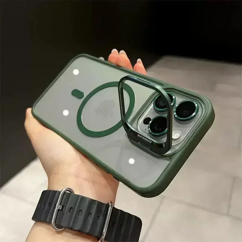 Magsafe Magnetic Lens Protection Stand Phone Case For IPhone 11 12 13 14 15 16 Pro Max Camera Glass Transparent Metal Ring Cover