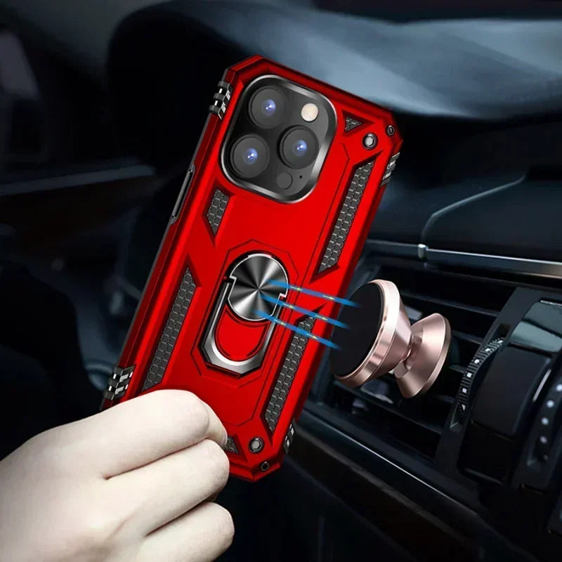 Luxury Shockproof Armor Bumper Case For iPhone 16 15 14 Plus 13 12 11 Pro Max Finger Holder Funda Magnetic Metal Ring Cover