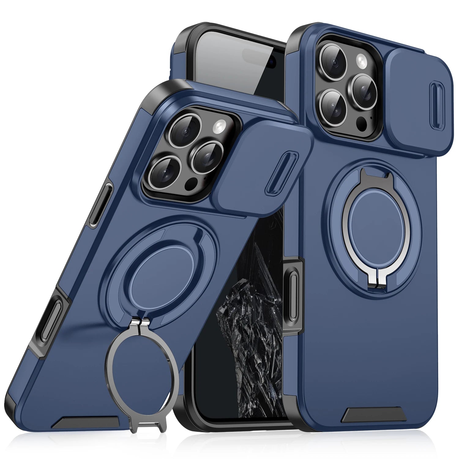 Heavy-duty Rugged Magnetic Ring Stand Case For iPhone 16 E 15 14 13 12 11 Pro Max Plus Slide Camera Protection For Magsafe Cover
