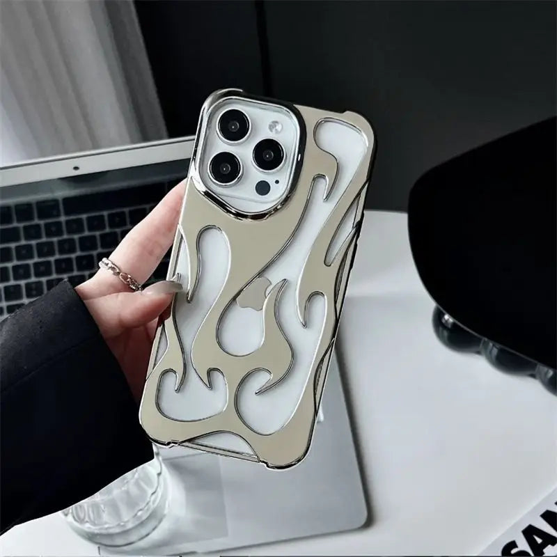 New 3D Flame pattern Hollow Slim Phone Case for iPhone 16 15 14 13 12 11 Pro Max 16E 15 14 16 Plus Shockproof Protective Cover