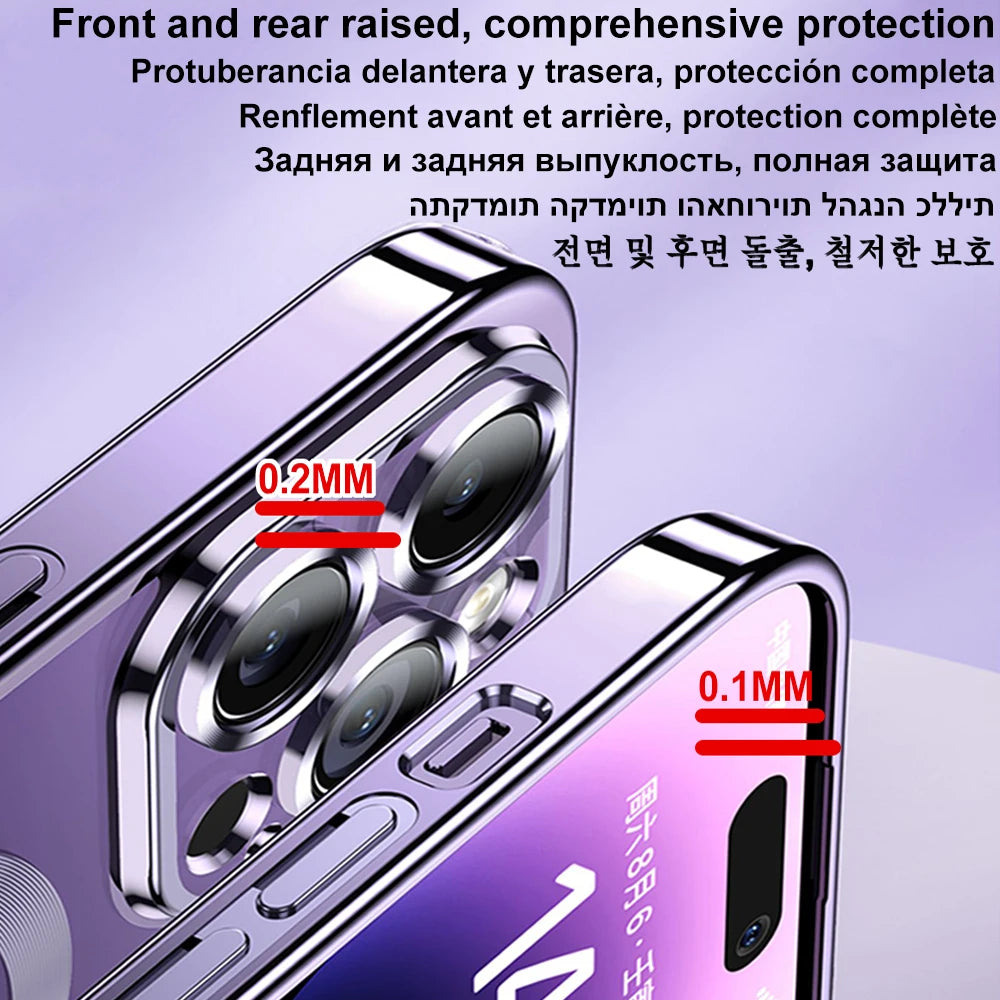 Magnetic Plating Case For iPhone 15 16 14 Plus 13 12 11 Pro Max Camera Lens Protector Glass For Magsafe Wireless Charger Cover