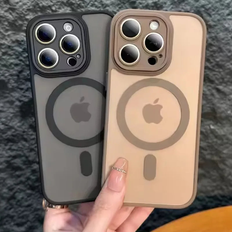 NEW Plain Magnetic Brown Lens Protection Phone Case for iPhone 16 15 14 13 12 11 Pro Max Plus Compatible Wireless Charge Cover