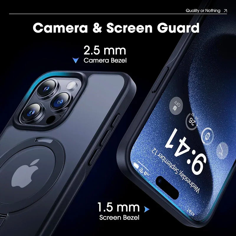 Translucent Phone Case with Magnetic Ring Stand for iPhone 16 15 14 Pro Max Case Plus 12 13 11 Mobile Cases Ultra Slim Cover