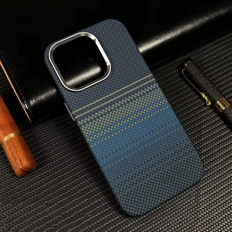 Luxury Carbon Fiber Relief Magsafe Phone Case For iPhone 13 14 15 16 Pro Max Metal Lens Matte Wireless Charging Shockproof Cover