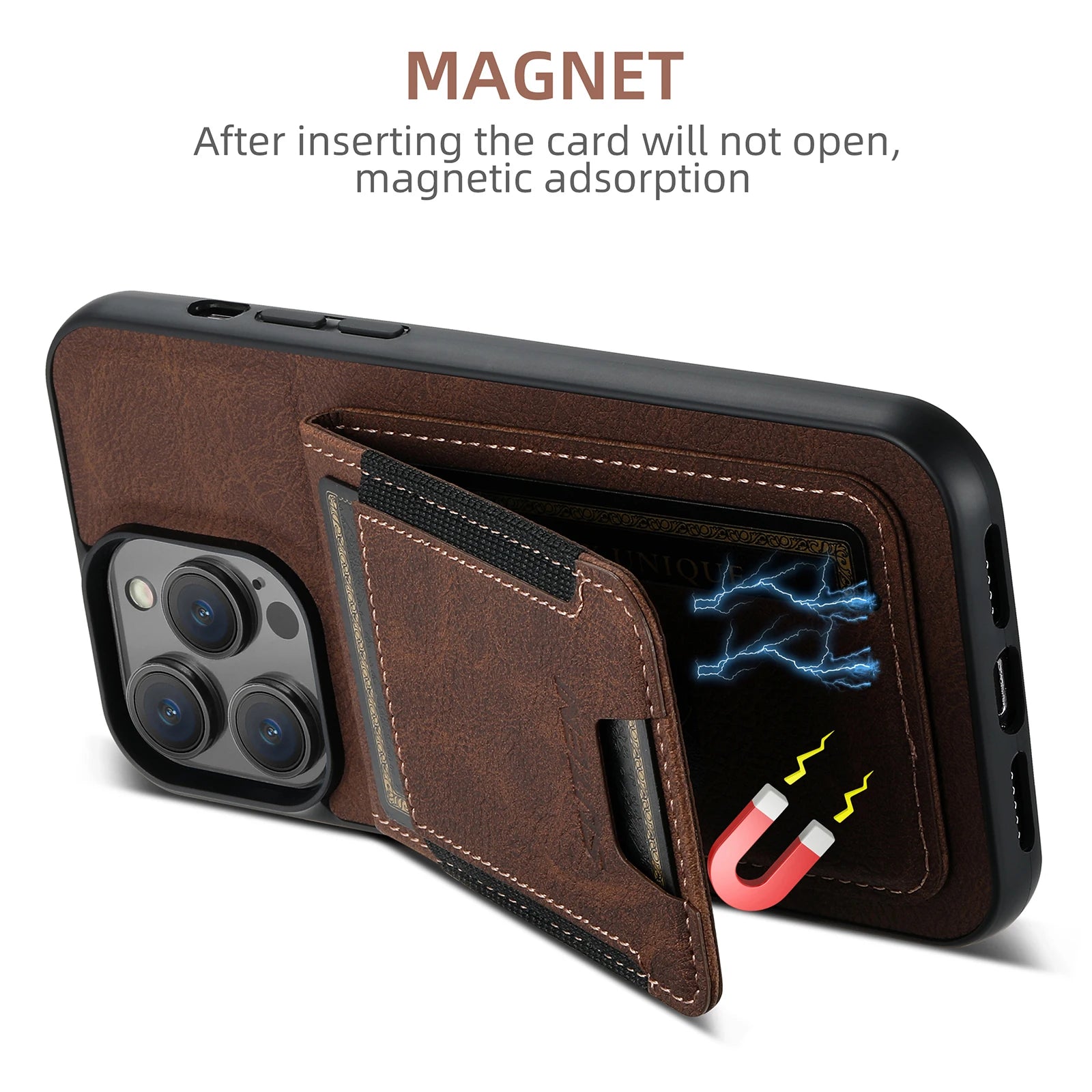 Luxury Leather Magnet Card Holder Phone Case Flip Wallet Kickstand Cover For iPhone 16 15 14 13 12 11 Pro Plus Max