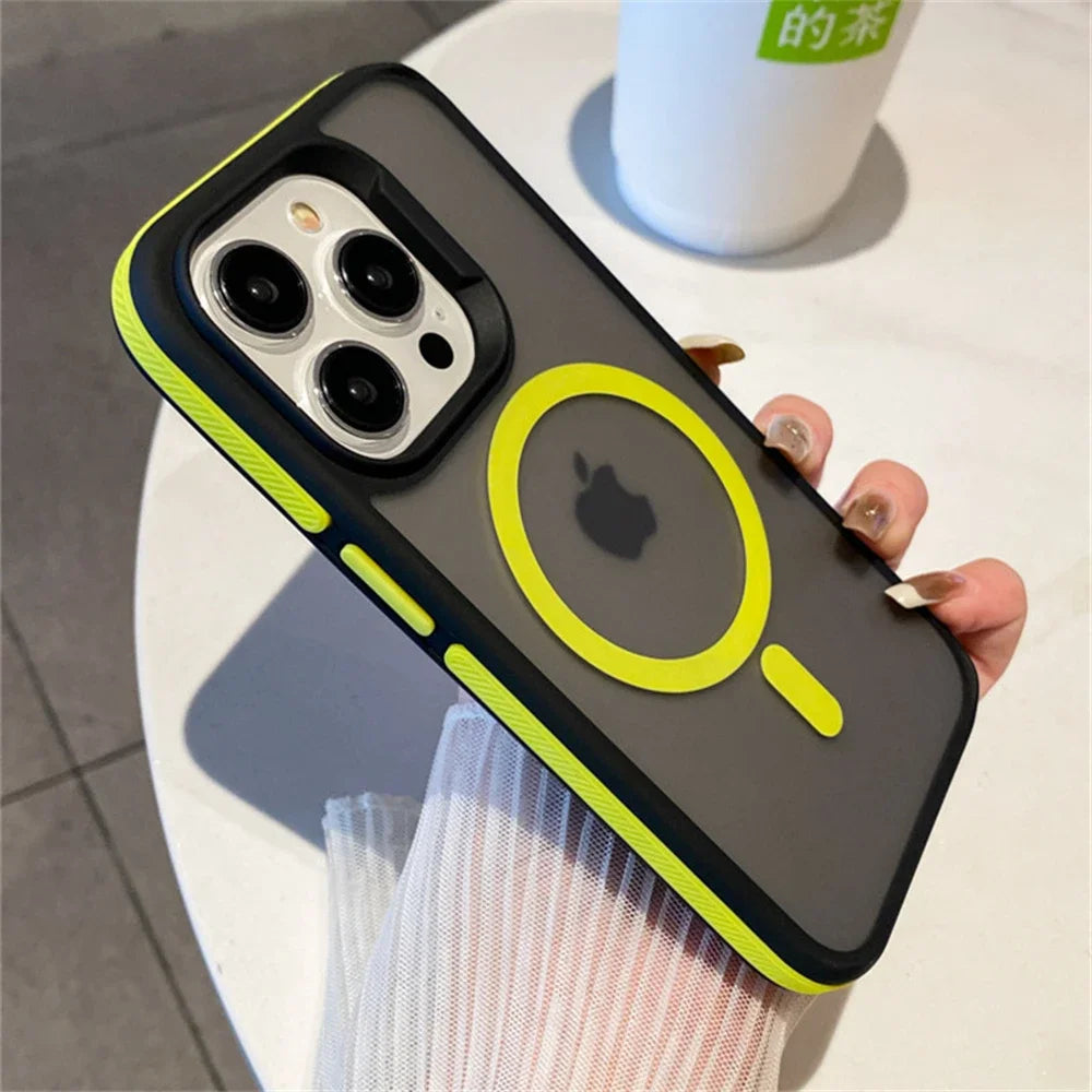 Luxury Matte Translucent Armor Shockproof Case For iPhone 16 15 14 13 12 Pro Max Plus For Magsafe Magnetic Wireless Charge Cover