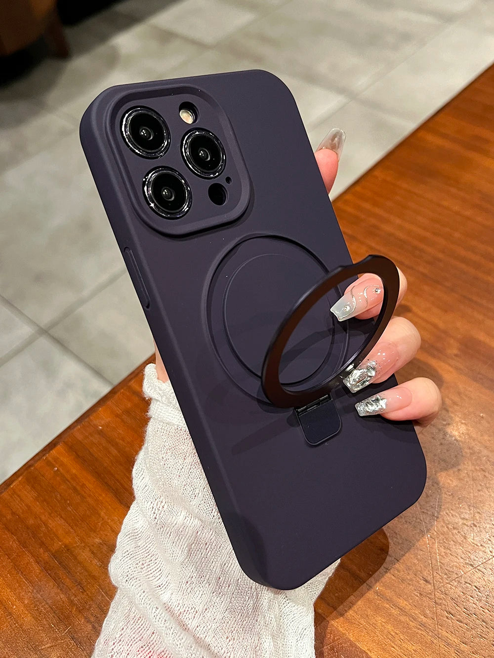 Original Liquid Silicone Magnetic Stand Holder Phone Case For iPhone 16 15 11 12 13 14 Pro Max For Magsafe Ring Bracket Cover