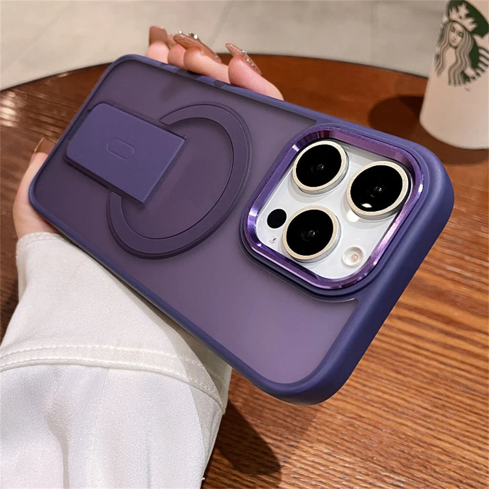 Folding Stand Holder Magnetic Matte Case For iPhone 16 Pro Max 15 14 Plus 13 12 11  For Magsafe Wireless Charge Shockproof Cover