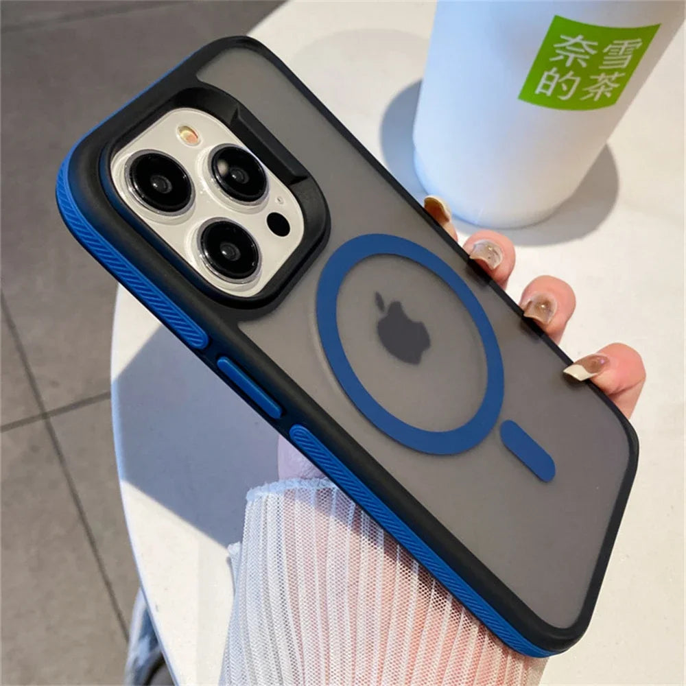 Luxury Matte Translucent Armor Shockproof Case For iPhone 16 15 14 13 12 Pro Max Plus For Magsafe Magnetic Wireless Charge Cover
