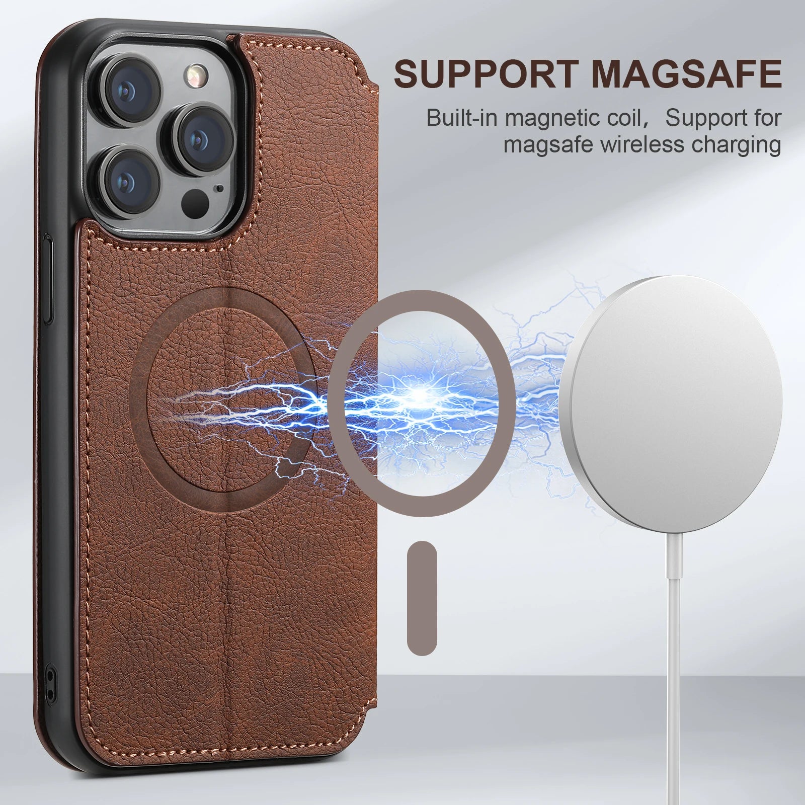 Compatible Wireless Charging Leather Phone Case For iPhone 12 13 14 16 Pro Max 15 Plus Flip Cover Wallet Card Holder