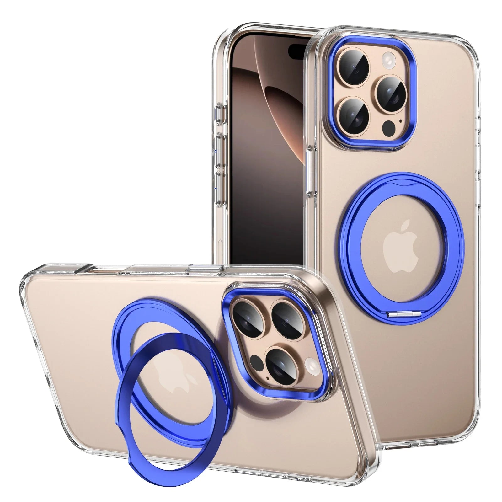 360° Metal Ring Stand clear Magnetic Case for IPhone 16 15 14 13 12 15 Pro Max Plus Magnetic Wireless Charging Transparent Cover