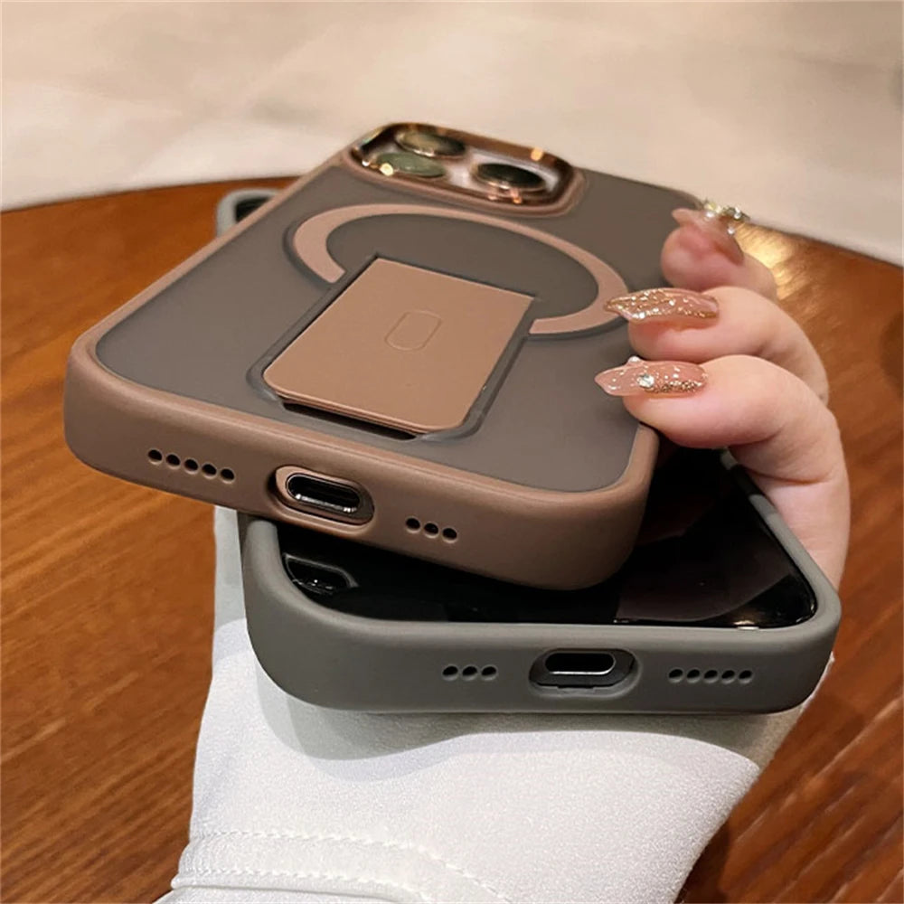 Folding Stand Holder Magnetic Matte Case For iPhone 16 Pro Max 15 14 Plus 13 12 11  For Magsafe Wireless Charge Shockproof Cover