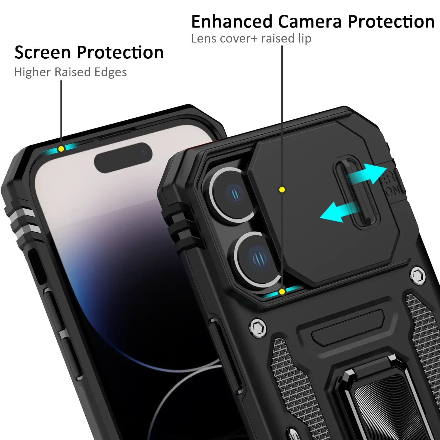 Case For iPhone 16 15 14 13 12 11 Pro XS Max Plus XR 8 7 Plus SE 2024 Ring Stand Armor Anti-fall Slide Camera Kickstand Cover