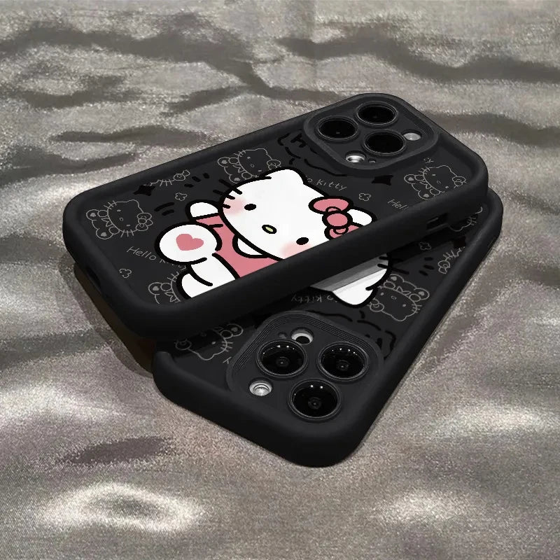Sanrio Ins Hello Kitty Phone Case For Iphone 16 15 14 13 11 12 Pro Max X XR XS 7 8 Plus Y2k Girl Clear Gift Silicone Anti-fall