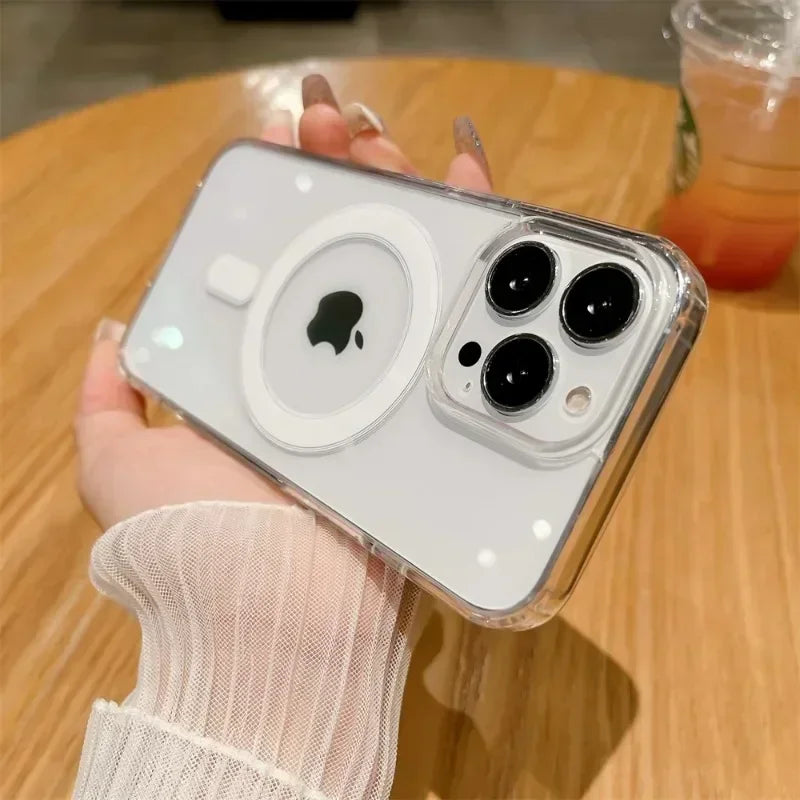 Luxury Crystal Clear Magnetic Case For Magsafe Wireless Charge For iPhone 16 15 14 13 11 Pro Max Plus Case Protective Back Cover