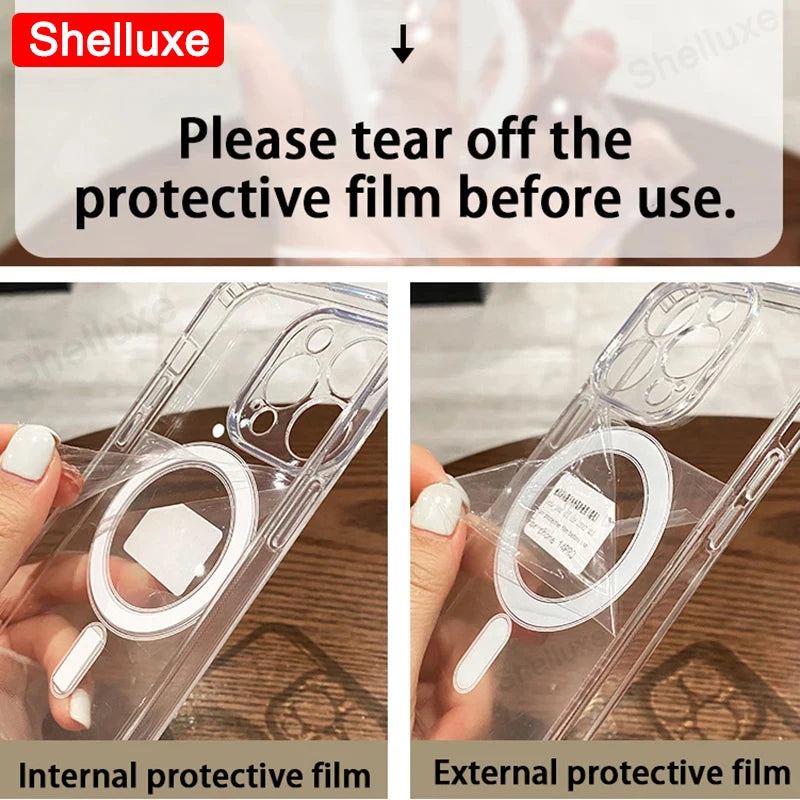 For Magesafe Magnetic Transparent Wireless Charge Case Shelluxe For iPhone 16 15 14 Plus 13 12 Mini 11 Pro Max PC Phone Cover