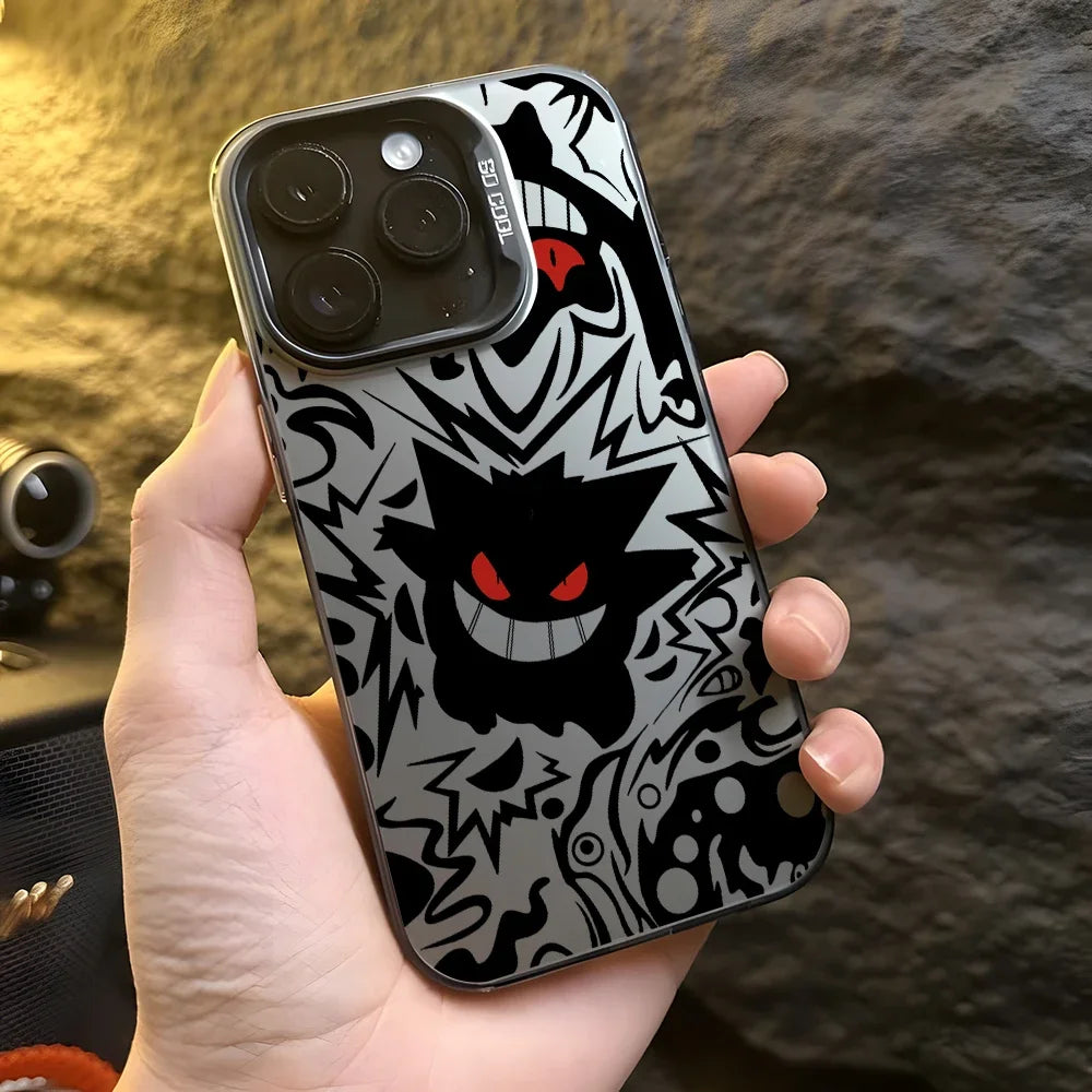 Anime Gengar Phone Case for iPhone 16 15 14 Plus 13 12 11 Pro Max X Xs XR 8 7 Matte Colorful Silver Hard Cover