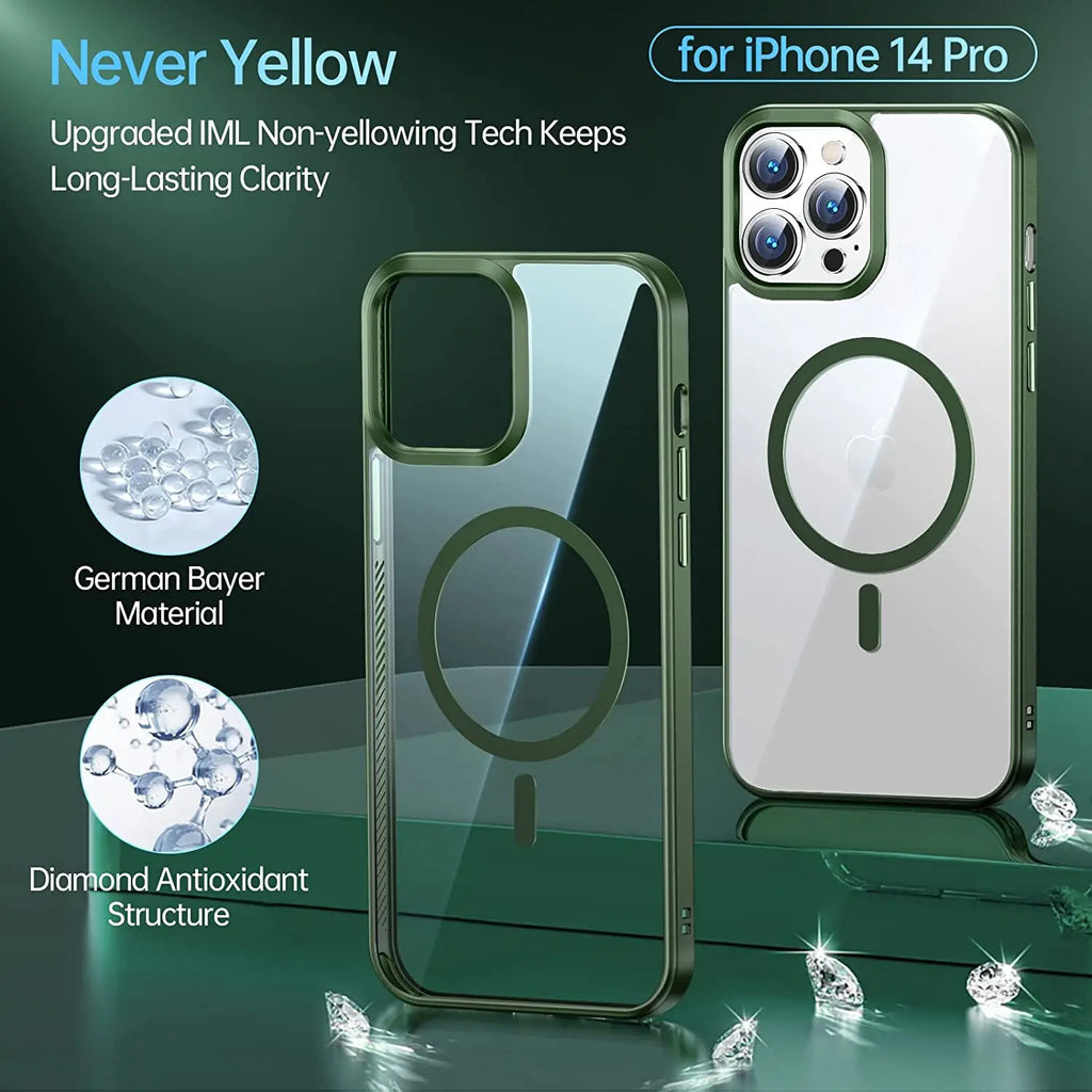 Original Luxury Green Case For Magsafe iPhone 16 15 14 Plus 13 Pro Max 12 11 SE 2022 iPhone13 14Pro 13Pro Phone Cover Accessory