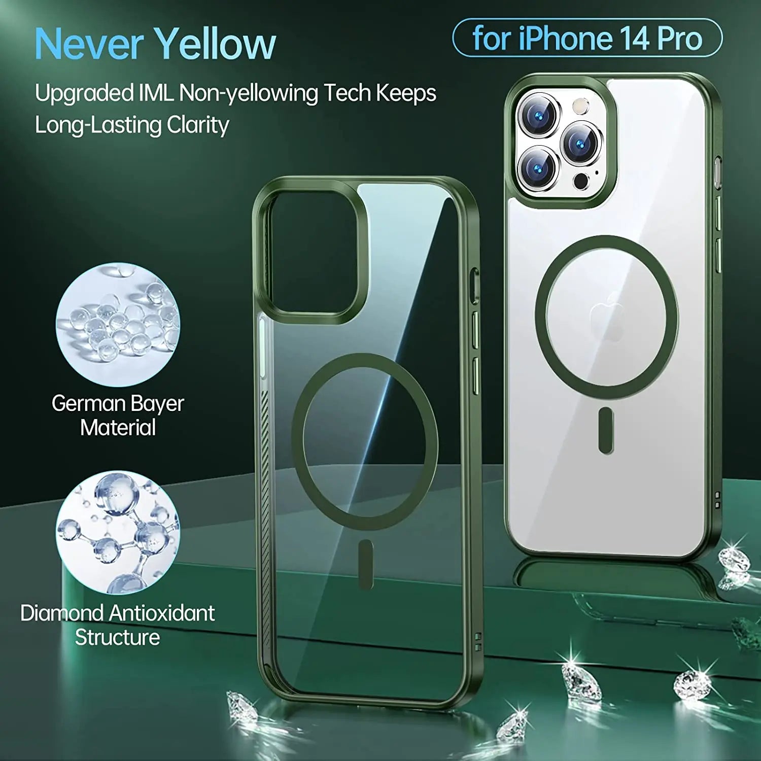 Original Luxury Green Case For Magsafe iPhone 16 15 14 Plus 13 Pro Max 12 11 SE 2022 iPhone13 14Pro 13Pro Phone Cover Accessory