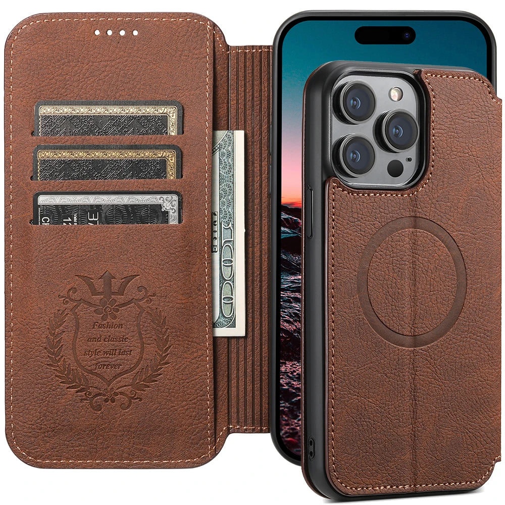 Compatible Wireless Charging Leather Phone Case For iPhone 12 13 14 16 Pro Max 15 Plus Flip Cover Wallet Card Holder