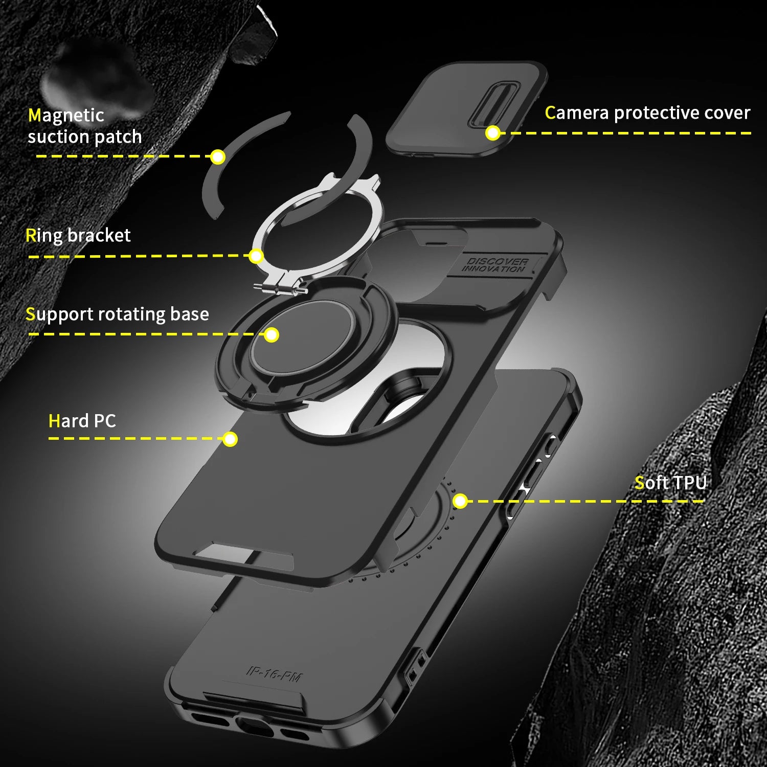 Heavy-duty Rugged Magnetic Ring Stand Case For iPhone 16 E 15 14 13 12 11 Pro Max Plus Slide Camera Protection For Magsafe Cover