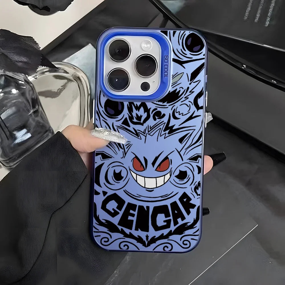 Anime Gengar Phone Case for iPhone 16 15 14 Plus 13 12 11 Pro Max X Xs XR 8 7 Matte Colorful Silver Hard Cover