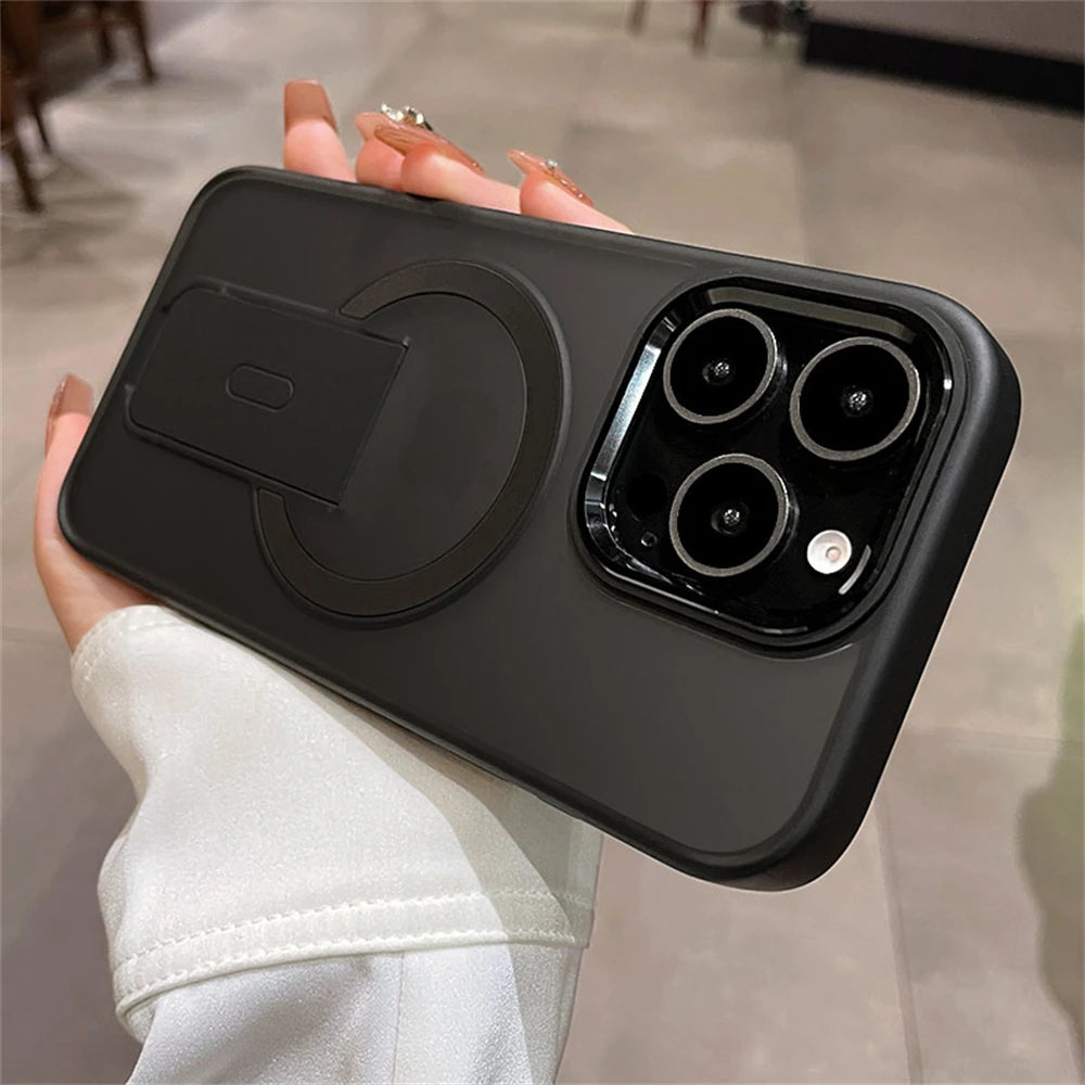 Folding Stand Holder Magnetic Matte Case For iPhone 16 Pro Max 15 14 Plus 13 12 11  For Magsafe Wireless Charge Shockproof Cover