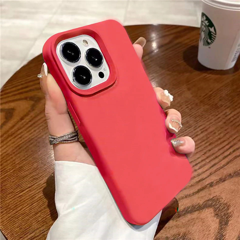 Liquid Silicone Case For iPhone 16 15 14 13 12 11 Pro Max Shockproof Soft Back Protection Cover For 16 series Phone Accessories
