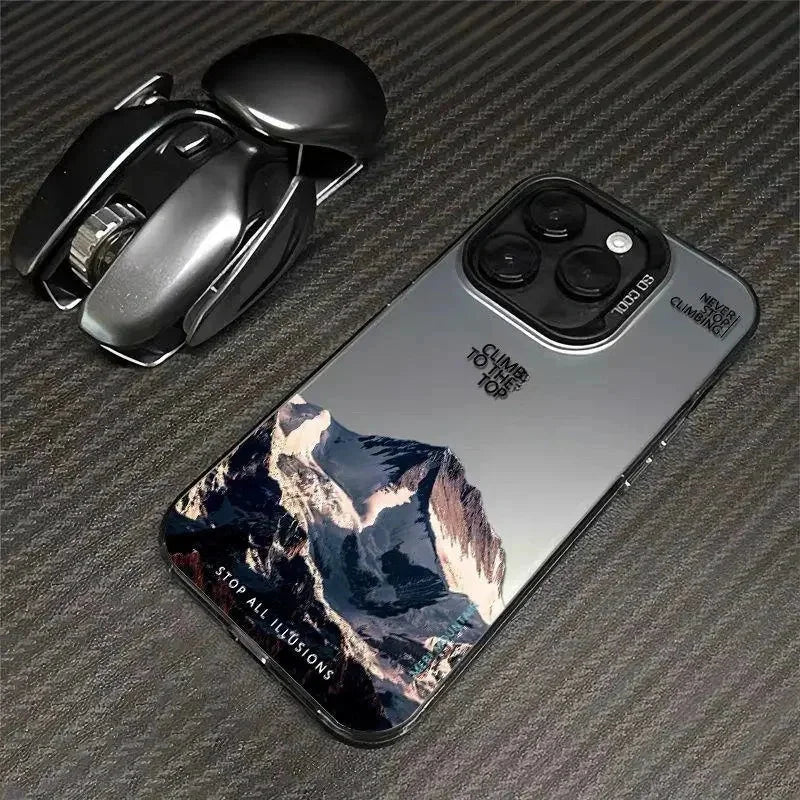 Snow Mountain Road Landscape Phone Case For IPhone 16 15 14 13 12 11 Pro XS Max 16E X XR 7 8 Plus Plating Matte Hard Cover Funda