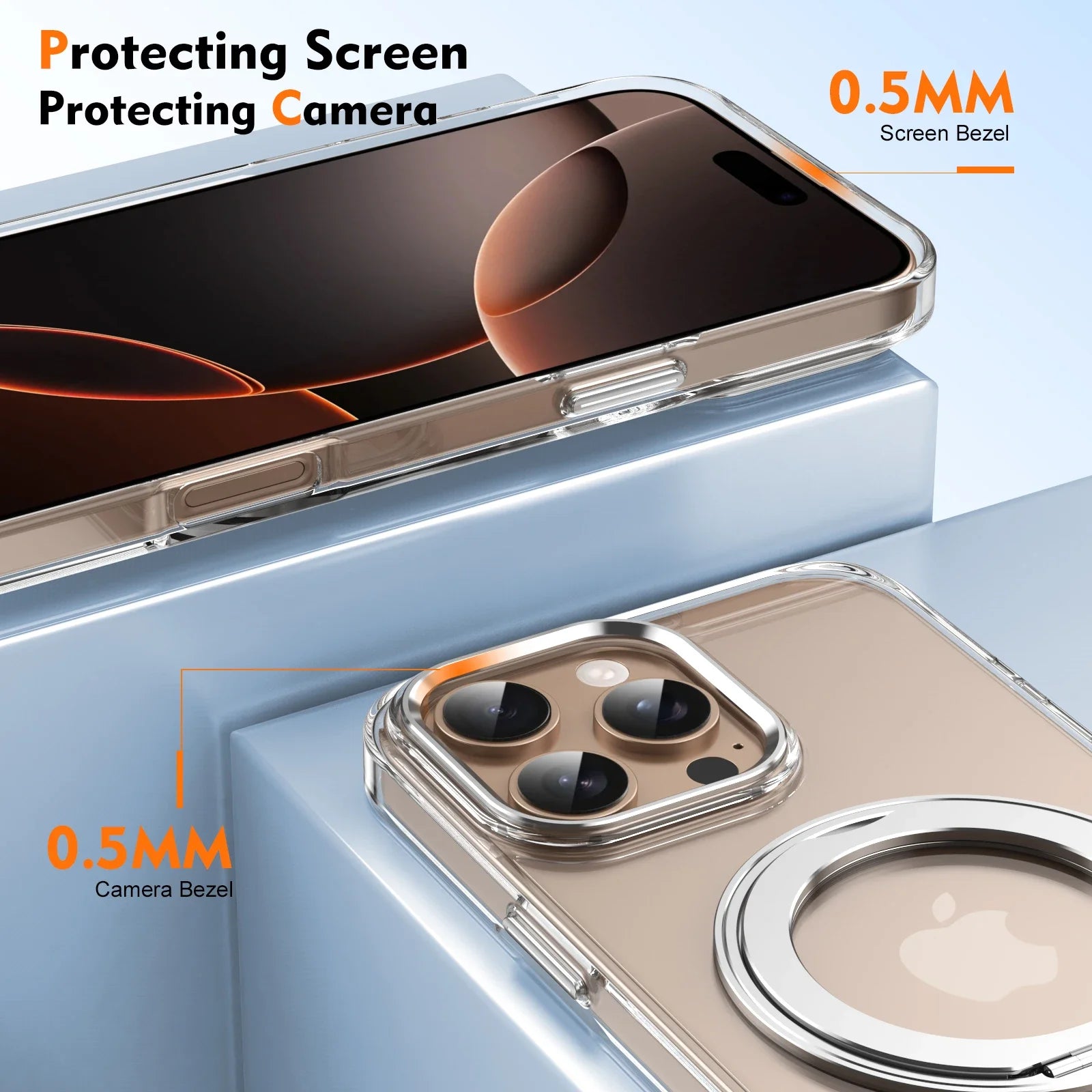 360° Metal Ring Stand clear Magnetic Case for IPhone 16 15 14 13 12 15 Pro Max Plus Magnetic Wireless Charging Transparent Cover