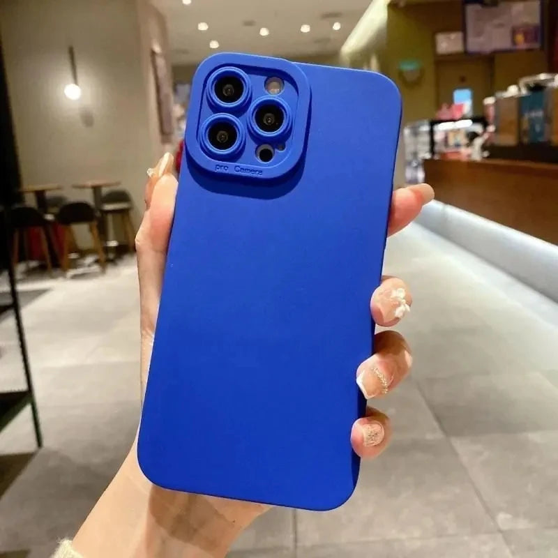 Matte Silicone Soft Phone Case For iPhone 16 15 14 13 12 11 Pro Max Mini XR X XS 16E 8 7 15 Plus SE2 Camera Lens Portector Cover